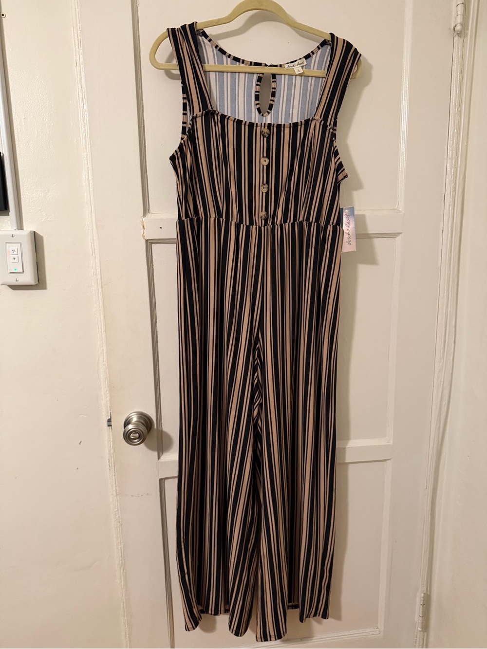 Derek Heart Black and Beige Vertical Stripe Jumpsuit
